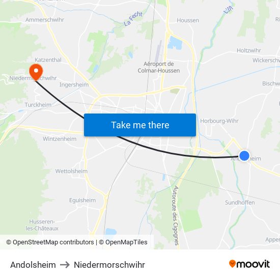 Andolsheim to Niedermorschwihr map