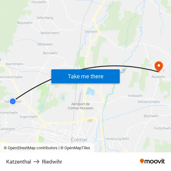 Katzenthal to Riedwihr map
