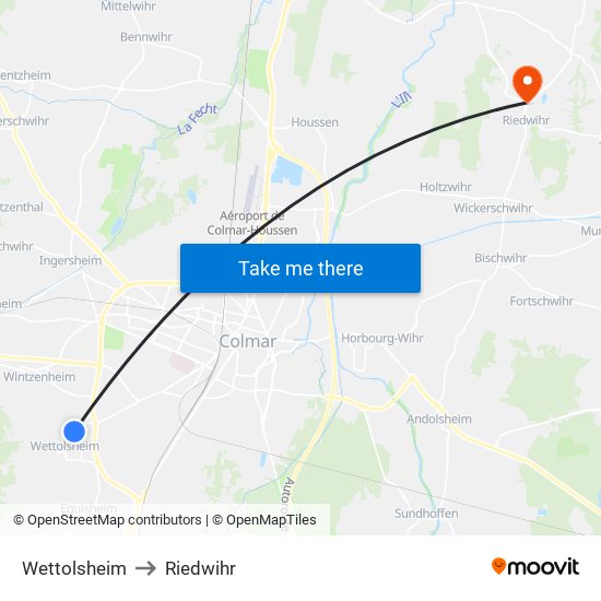 Wettolsheim to Riedwihr map