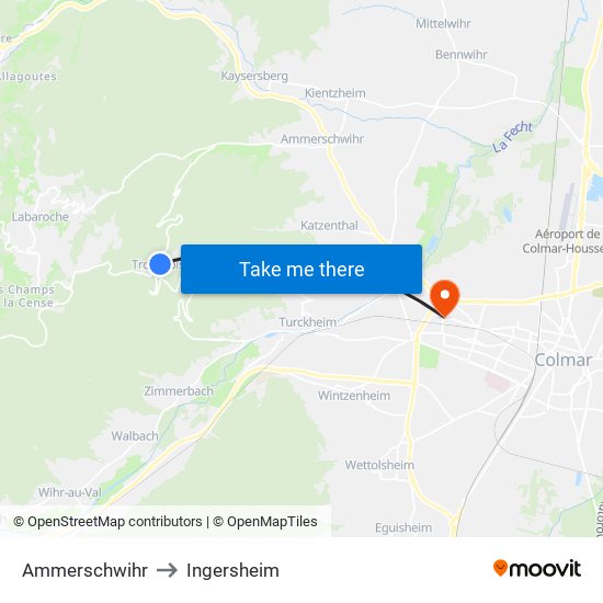 Ammerschwihr to Ingersheim map