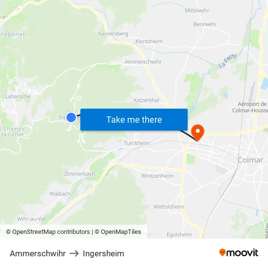 Ammerschwihr to Ingersheim map