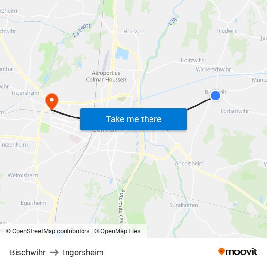 Bischwihr to Ingersheim map