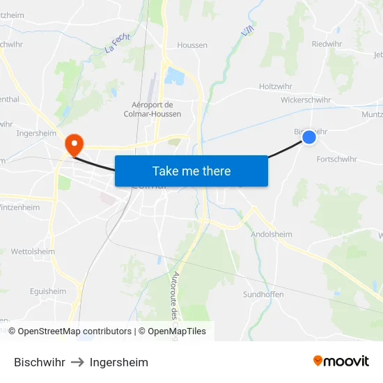 Bischwihr to Ingersheim map