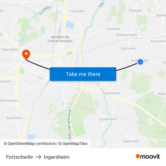 Fortschwihr to Ingersheim map