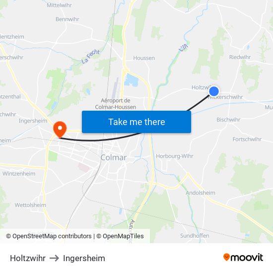 Holtzwihr to Ingersheim map