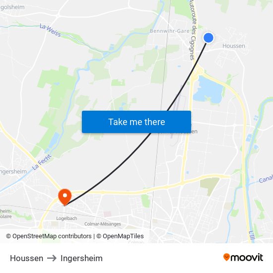 Houssen to Ingersheim map