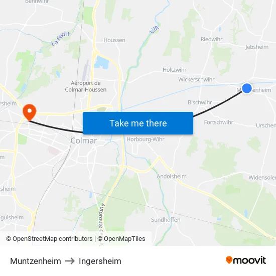 Muntzenheim to Ingersheim map