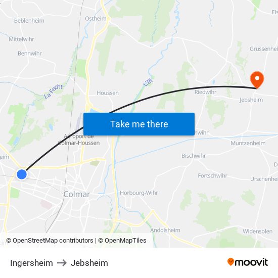 Ingersheim to Jebsheim map