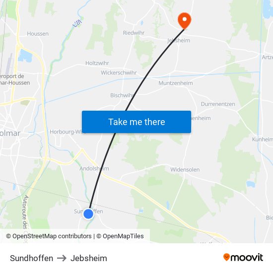 Sundhoffen to Jebsheim map
