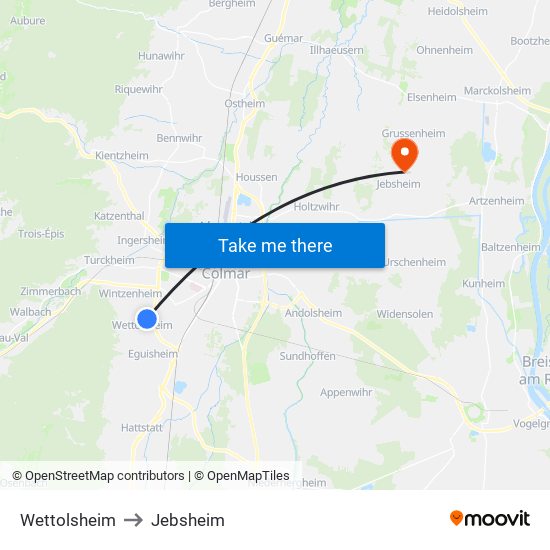 Wettolsheim to Jebsheim map