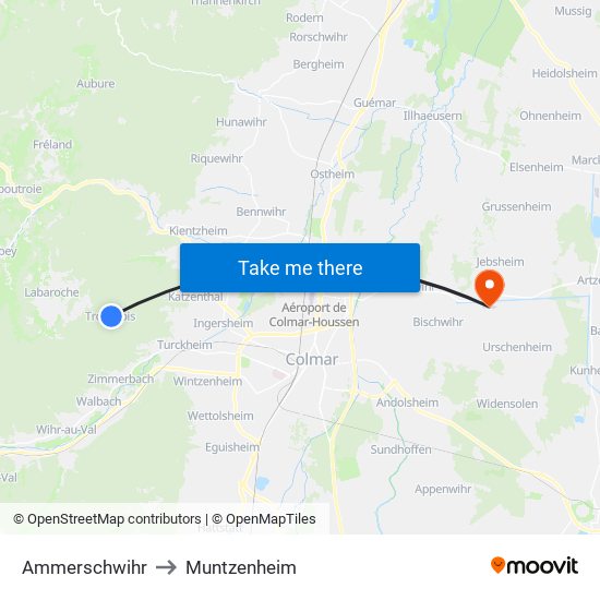 Ammerschwihr to Muntzenheim map