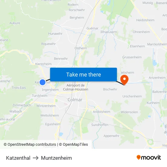 Katzenthal to Muntzenheim map