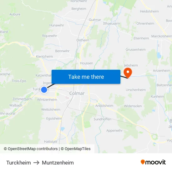 Turckheim to Muntzenheim map