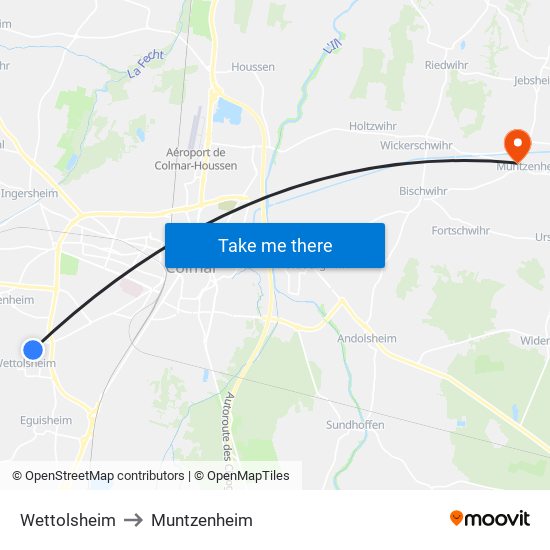 Wettolsheim to Muntzenheim map