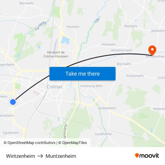 Wintzenheim to Muntzenheim map