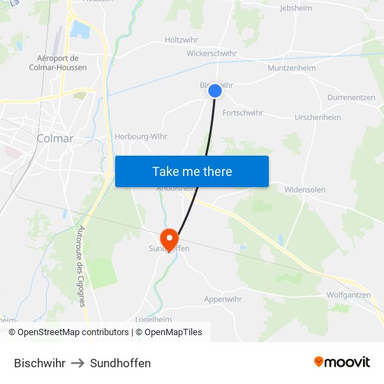 Bischwihr to Sundhoffen map