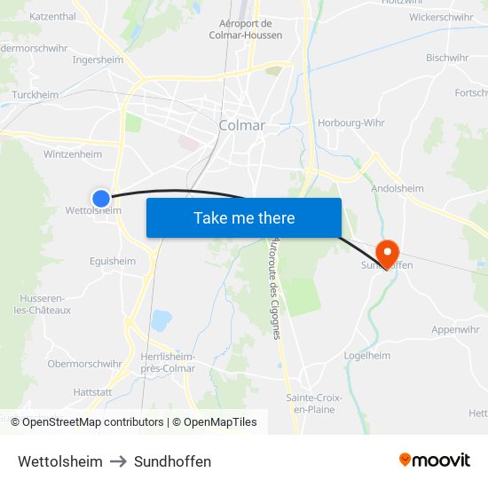 Wettolsheim to Sundhoffen map