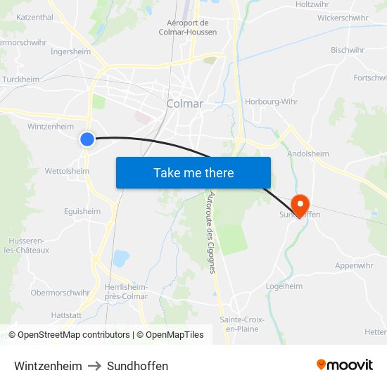 Wintzenheim to Sundhoffen map