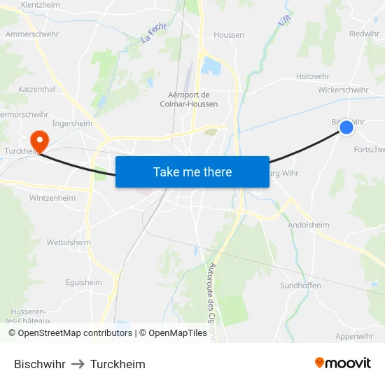 Bischwihr to Turckheim map