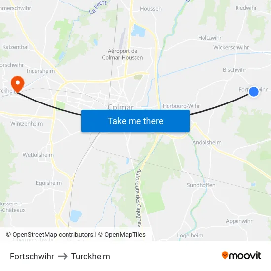 Fortschwihr to Turckheim map