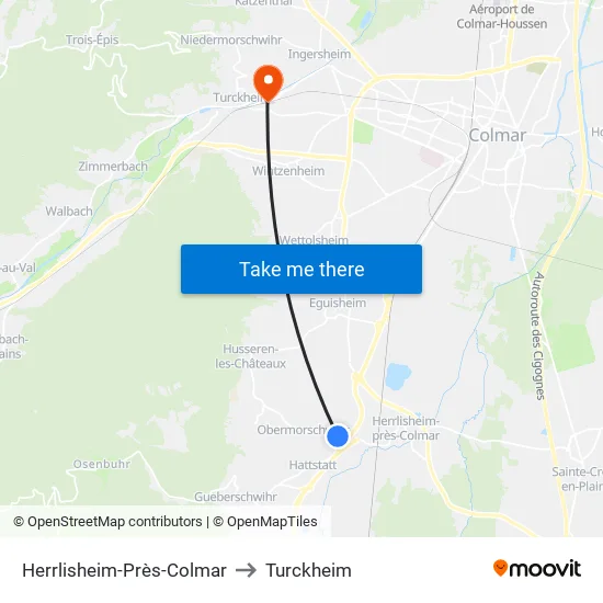 Herrlisheim-Près-Colmar to Turckheim map