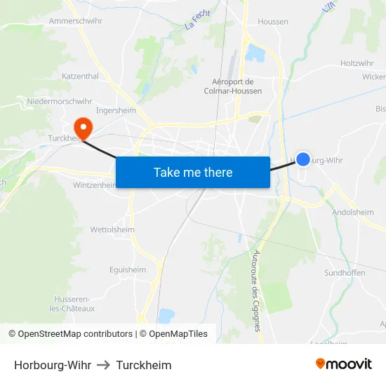 Horbourg-Wihr to Turckheim map
