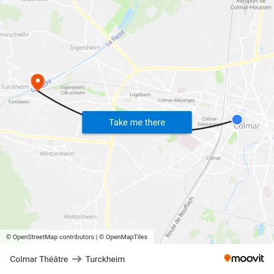 Colmar Théâtre to Turckheim map