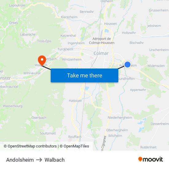 Andolsheim to Walbach map