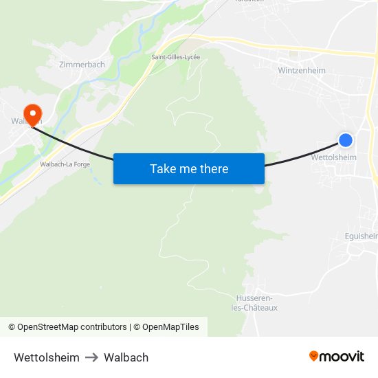 Wettolsheim to Walbach map