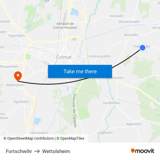 Fortschwihr to Wettolsheim map