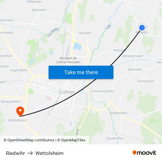 Riedwihr to Wettolsheim map