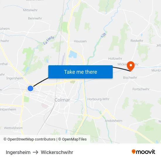 Ingersheim to Wickerschwihr map