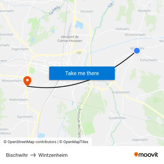Bischwihr to Wintzenheim map