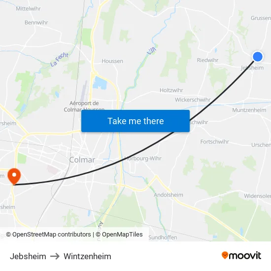 Jebsheim to Wintzenheim map