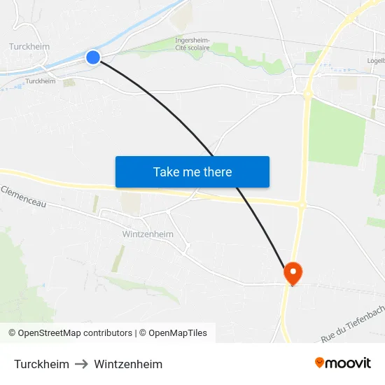Turckheim to Wintzenheim map