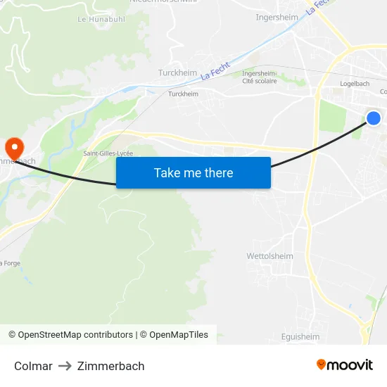 Colmar to Zimmerbach map