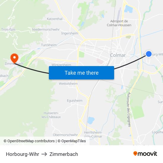 Horbourg-Wihr to Zimmerbach map