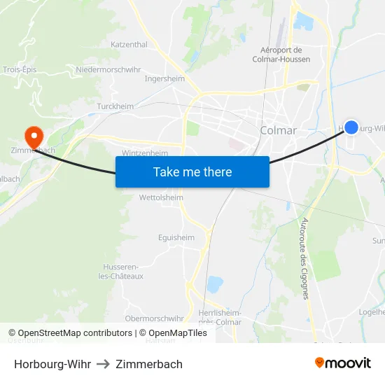 Horbourg-Wihr to Zimmerbach map