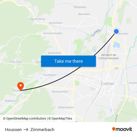 Houssen to Zimmerbach map