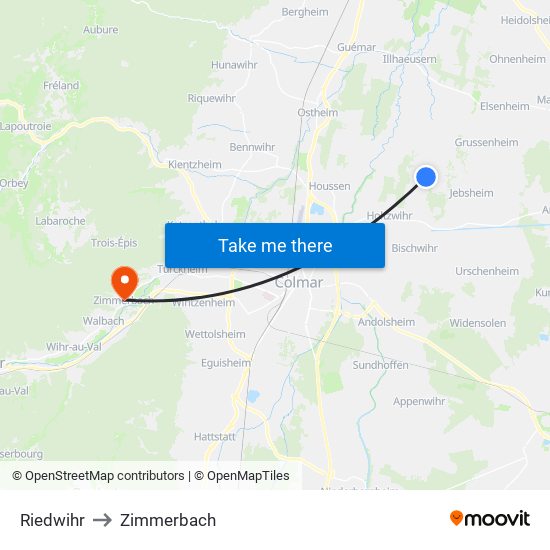 Riedwihr to Zimmerbach map