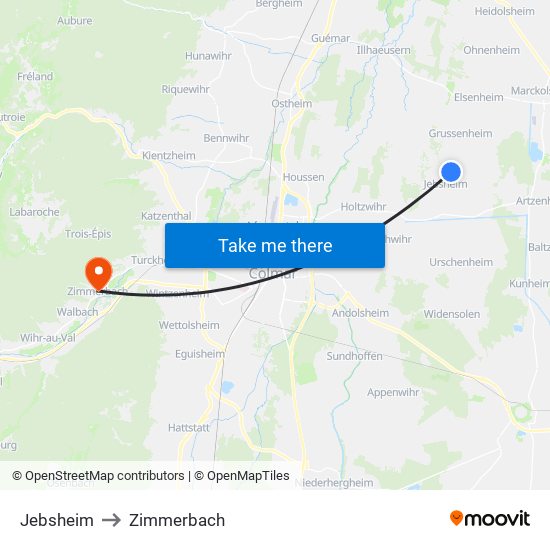 Jebsheim to Zimmerbach map