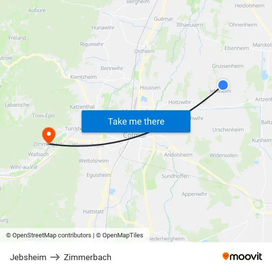 Jebsheim to Zimmerbach map