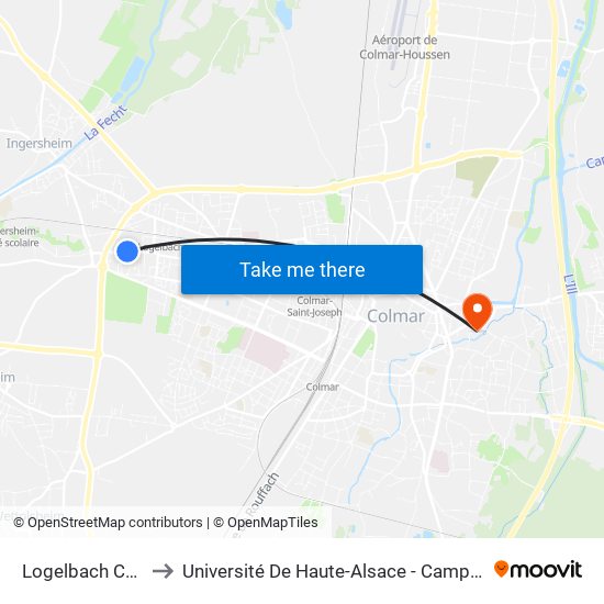 Logelbach Ctre Cial to Université De Haute-Alsace - Campus Grillenbreit map