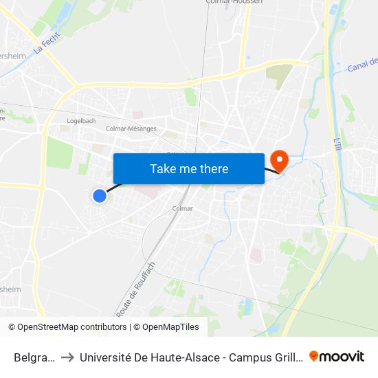 Belgrade to Université De Haute-Alsace - Campus Grillenbreit map