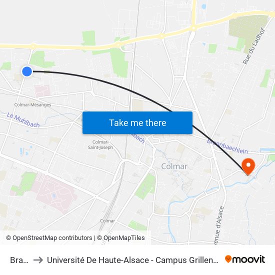 Brant to Université De Haute-Alsace - Campus Grillenbreit map