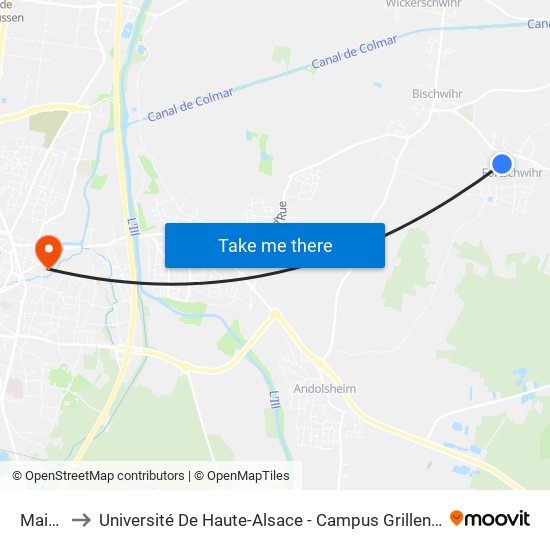 Mairie to Université De Haute-Alsace - Campus Grillenbreit map