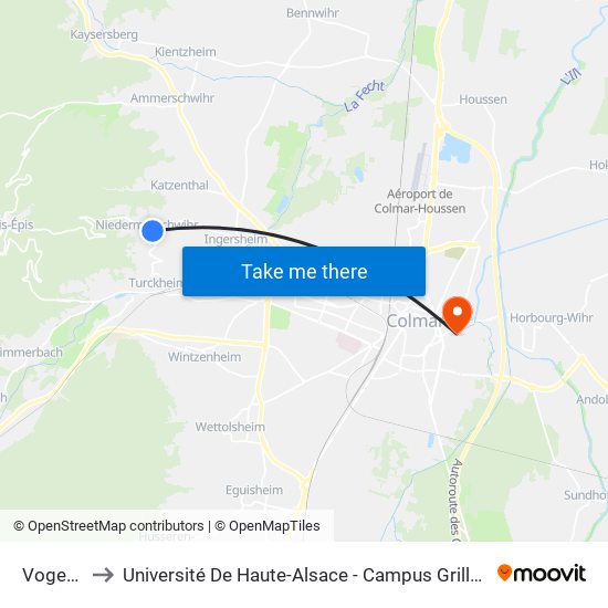 Vogesia to Université De Haute-Alsace - Campus Grillenbreit map
