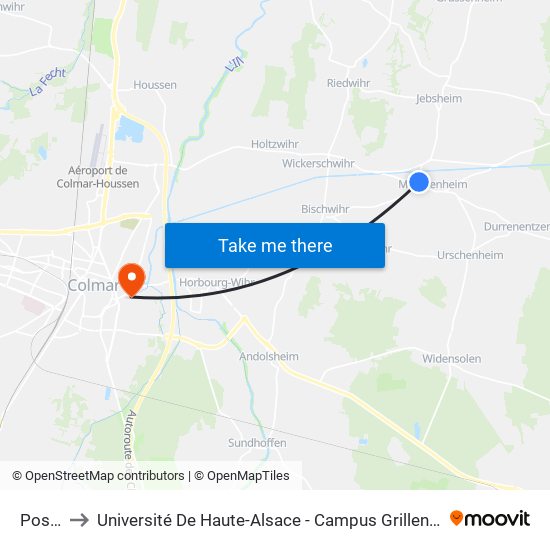Poste to Université De Haute-Alsace - Campus Grillenbreit map