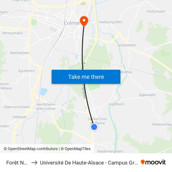 Forêt Noire to Université De Haute-Alsace - Campus Grillenbreit map
