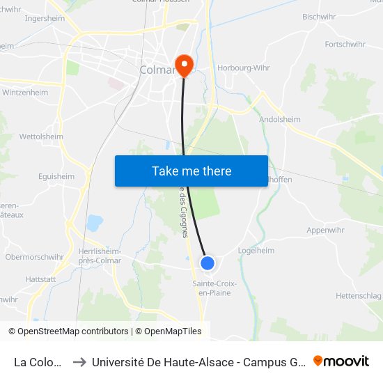 La Colombe to Université De Haute-Alsace - Campus Grillenbreit map